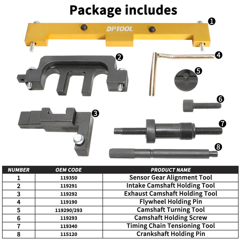 DPTOOL Camshaft Timing Tool Kit Compatible with BMW 318I 320I 316I E87 E46 E60 E90 E85 N42 N46 N46T Engines - Image 2